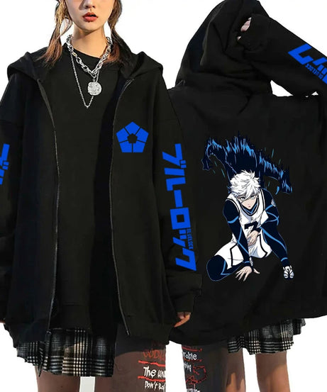 Hot Anime BLUE LOCK Printing Hoodie Fashion Harajuku Zipper Hoodies Women Men Sweatshirt Zipper Long Sleeve Casual Tops
