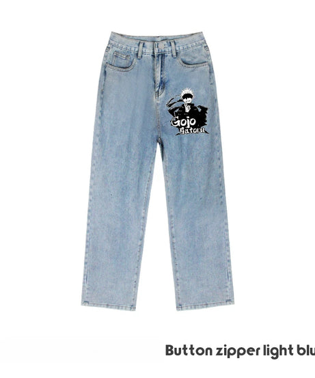 JUJUTSU KAISEN Gojo Yuji Megumi Sukuna Anime Daily Trousers Loose Spring and Autumn Wide Leg Pants Casual Jeans