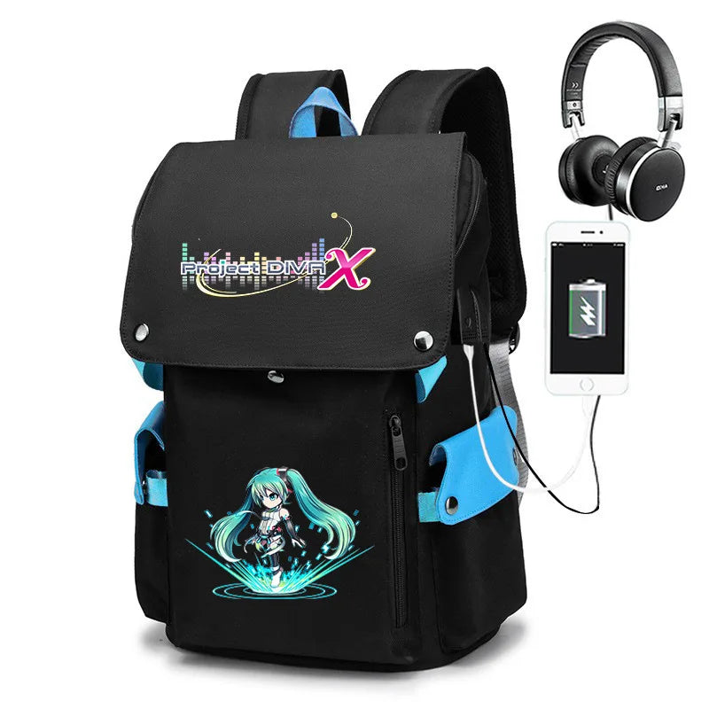 New Hatsune Anime Backpack Student School Shoulder Bag Business Multifunctional Large Capacity Computer Bag Travel Backpack