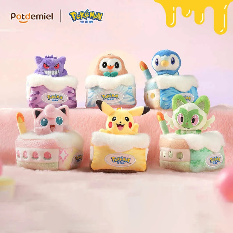 Cute Pokemon Sweet Dream Cake Series Gengar Pikachu Jigglypuff Rowlet Piplup Plush Doll Keychain Bag Pendant Toy Gift