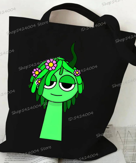 Anime Sprunki Incredibox Game Handbags Women Men Large Capacity No Zipper Canvas Tote Bag Sprunki Figure Shoulder Bag