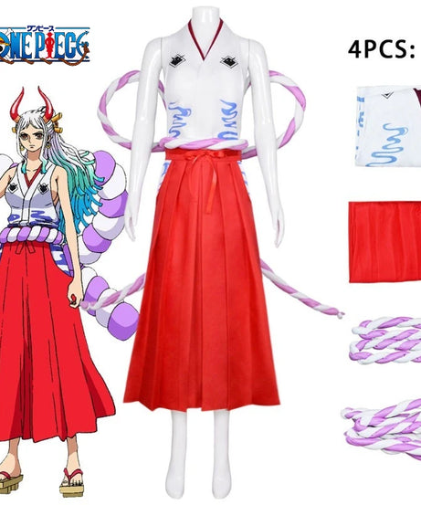 One Piece Yamato Wano Country Kimono Sets Kozuki Oden Oniji Cosplay Costume with Wig Headgear for Halloween Anime Wafuku Party