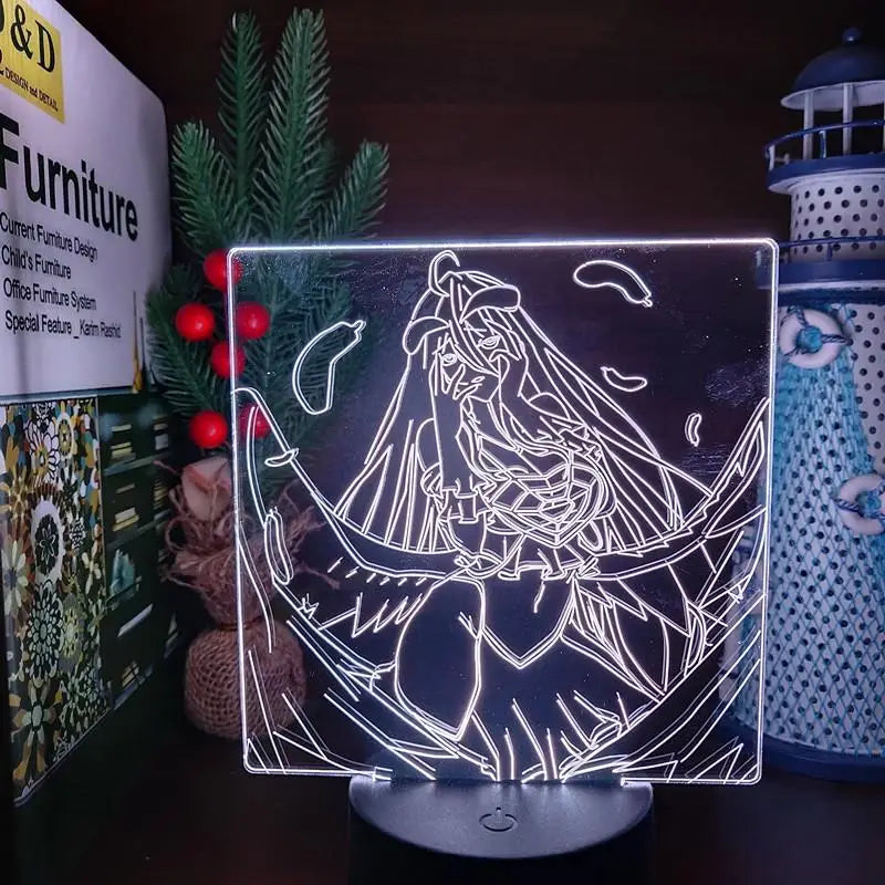 Anime Overlord Acrylic Glowing Stand Albedo Action Figure Led Night Light for Bedroom Decor Gift Nightlight