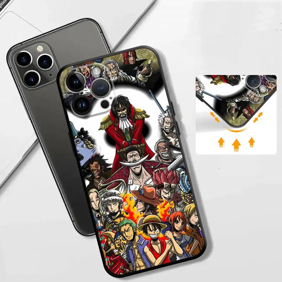 Case for iPhone 15 16 14 Plus 13 12 11 17 Pro Max 7 8 XR 17Air XS Max Black Soft Phone Cover Luffy One-PieceS