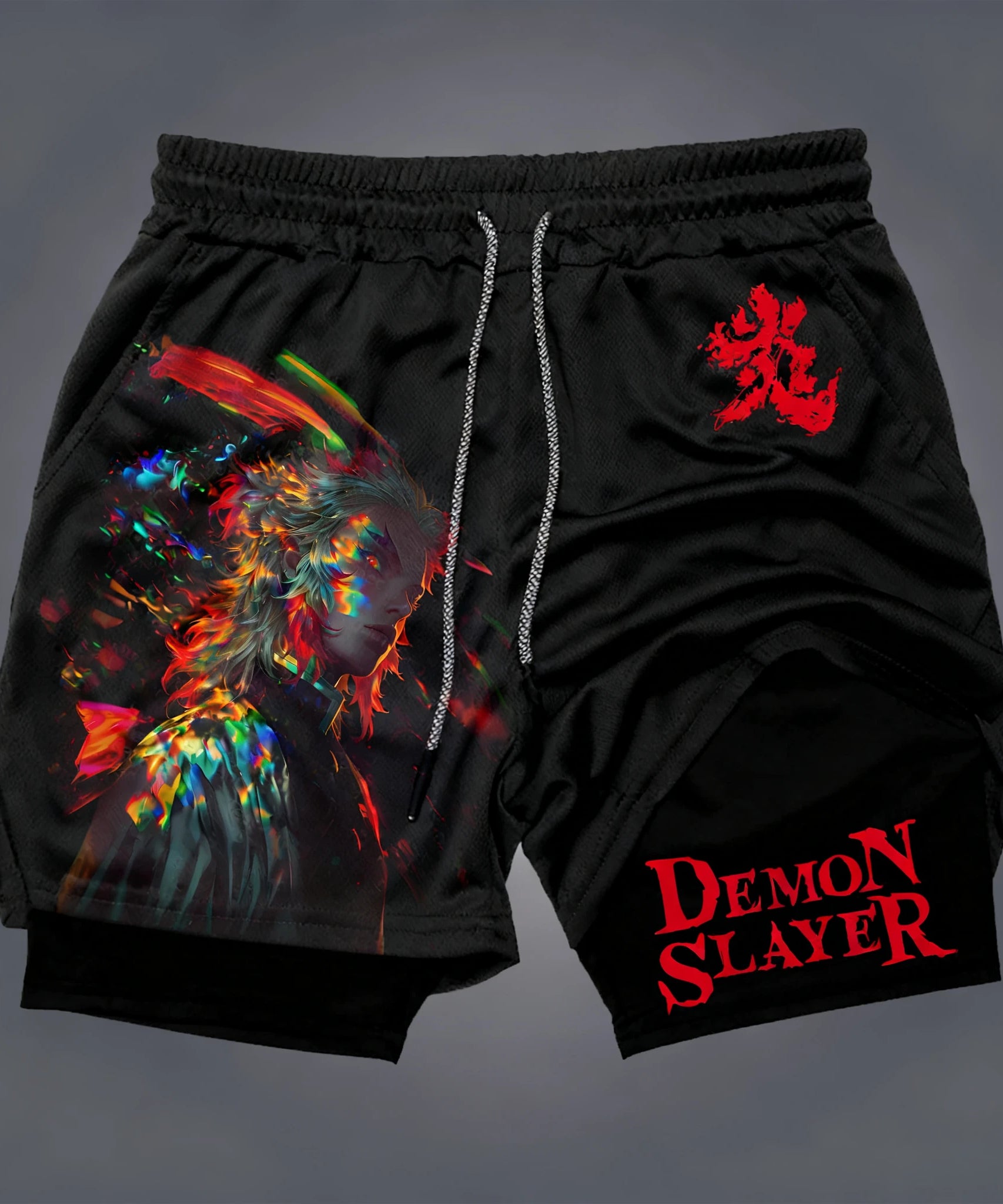 Demon Slayer Street Trendy Double Layer Shorts Summer New Anime Printed Fashion Fitness Swimming Hiking 2-in-1 Sports Shorts
