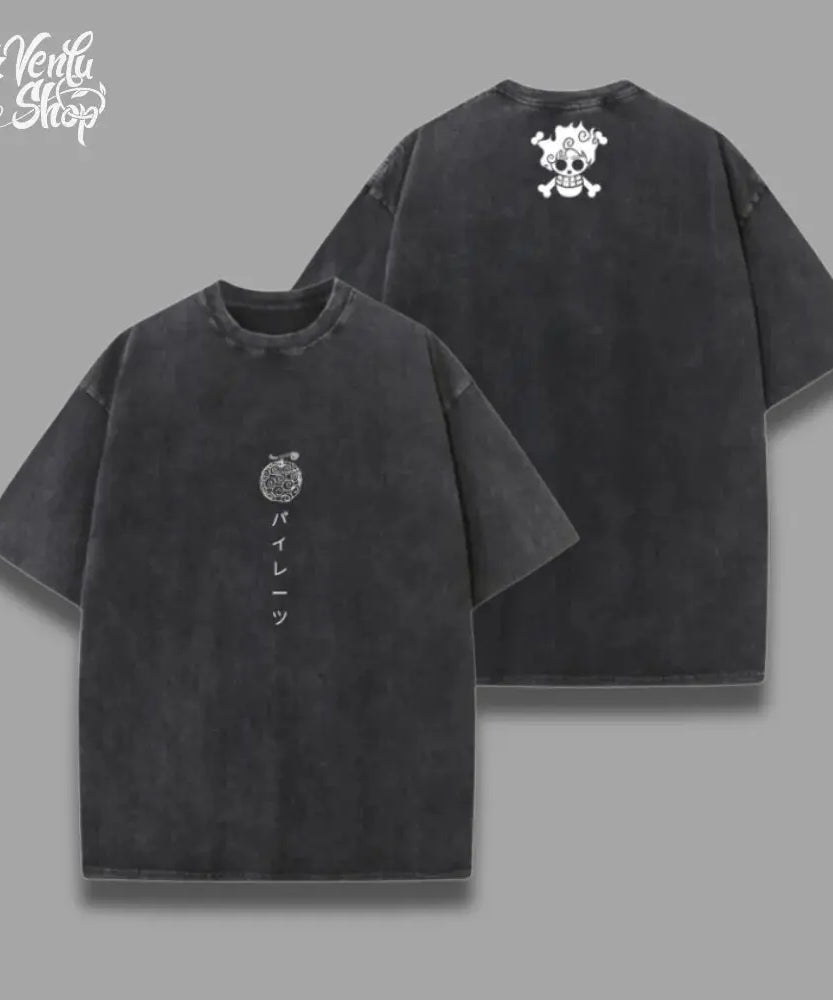 One Piece Skull Short Sleeve Tee Anime Washed Vintage Graphic T-Shirt Man Women Casual Tops Summer Y2k Streetwear