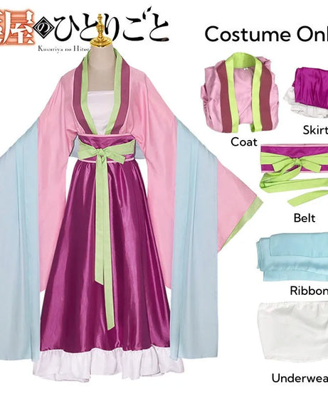 Maomao Cosplay Costume Wig Anime The Apothecary Diaries Pink Dress Halloween Party for Women