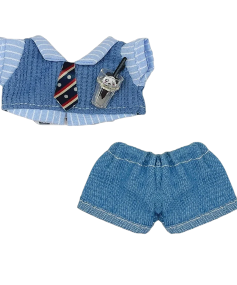 Creative 10cm Doll Clothes Blue Brown Playing House Doll Blouse Pants Suit Changing Dress Game Photo Prop Mini School Suit Gift