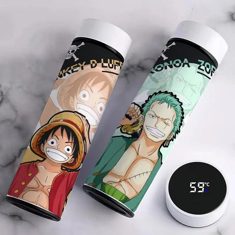 New One Piece Luffy Anime Smart Digital Thermo Cup Thermal Water Bottle Temperature Display Preservation Leak-Proof Vacuum Flask