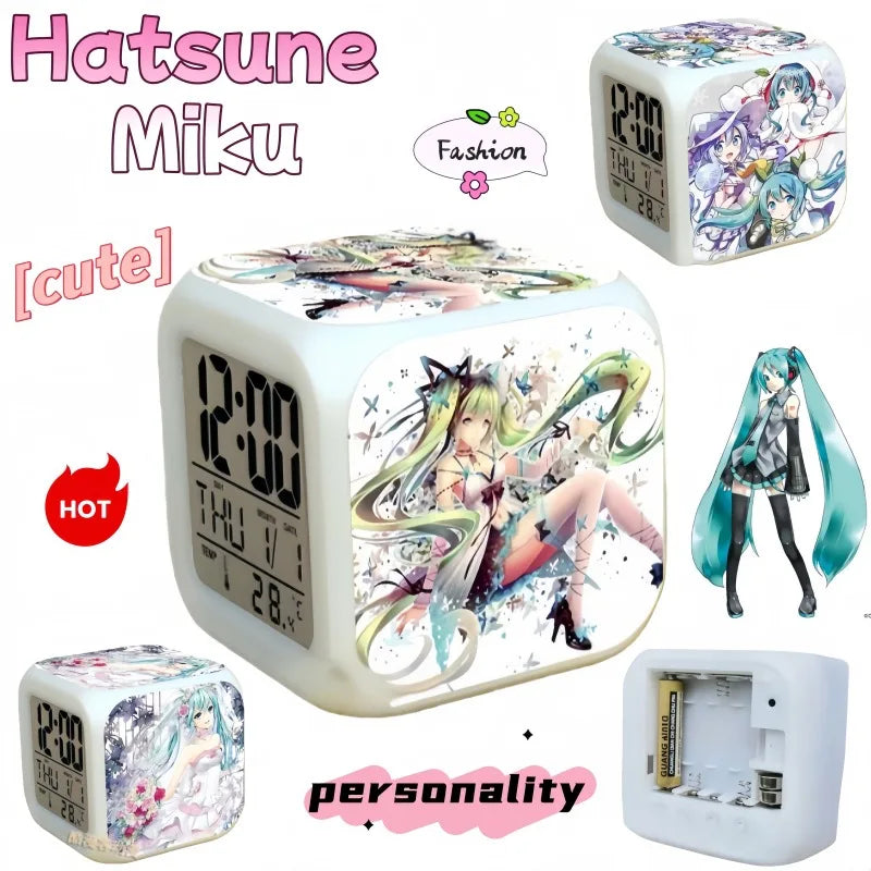 Hatsune Miku Colorful Light-Up Alarm Clock Anime Cute Personalized Creative Student Alarm Birthday Gift for Girls