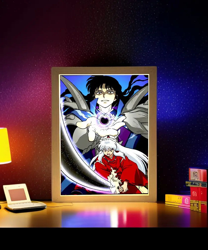 Light Painting Photo Frame Night Light Anime Figure Inuyasha Home room Decor Office Decoration Bedroom Friends Gifts Moon Lamp