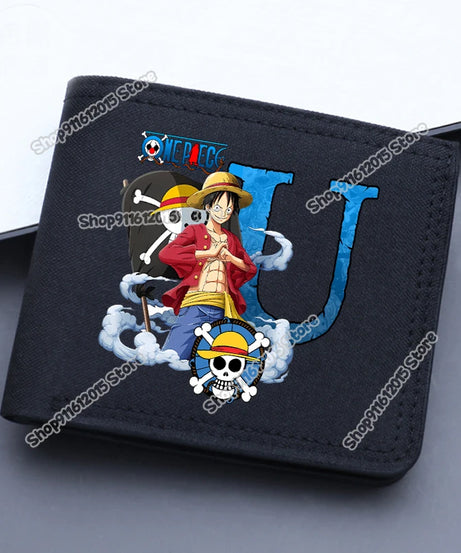 One Piece Letter Men Short Wallet Man Luffy Alphabet Canvas Wallet Man Credit ID Card Holder Anime Foldable Pocket Coin Purse