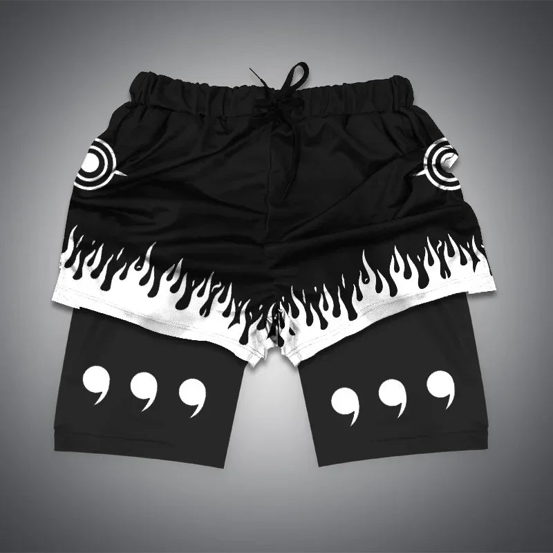 One Piece x Naruto x Dragon Ball 2-in-1 Men’s Gym Shorts – Quick-Dry & Breathable Sportswear