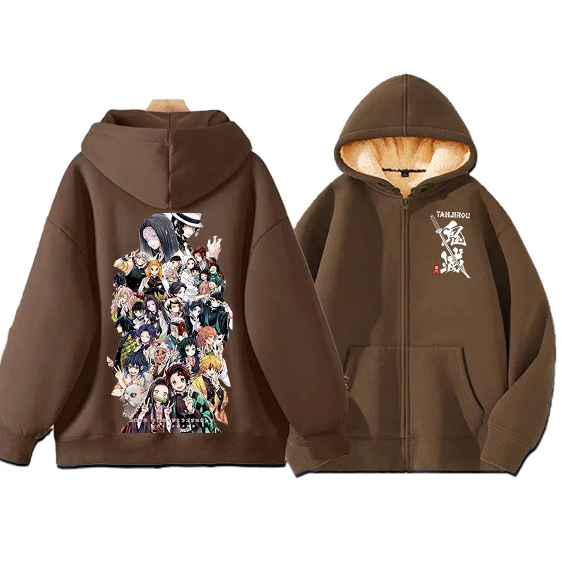 Demon Slayer Tanjiro & Giyu Tomioka Thick Winter Fleece Zip-Up Jacket 5