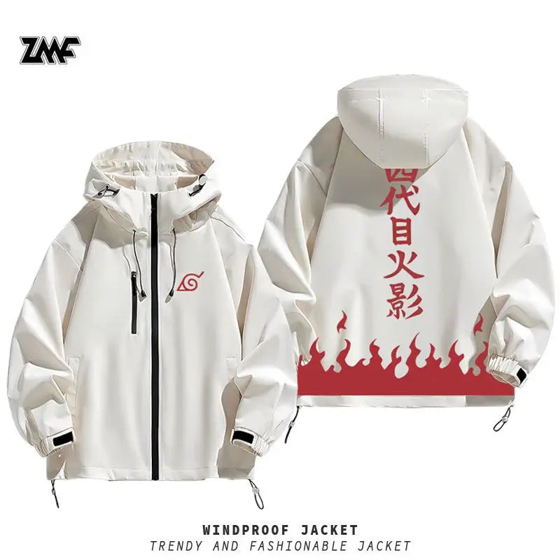 Naruto 4th Hokage Minato Namikaze Zip-Up Hoodie – Flame Print Casual Streetwear Jacket 2
