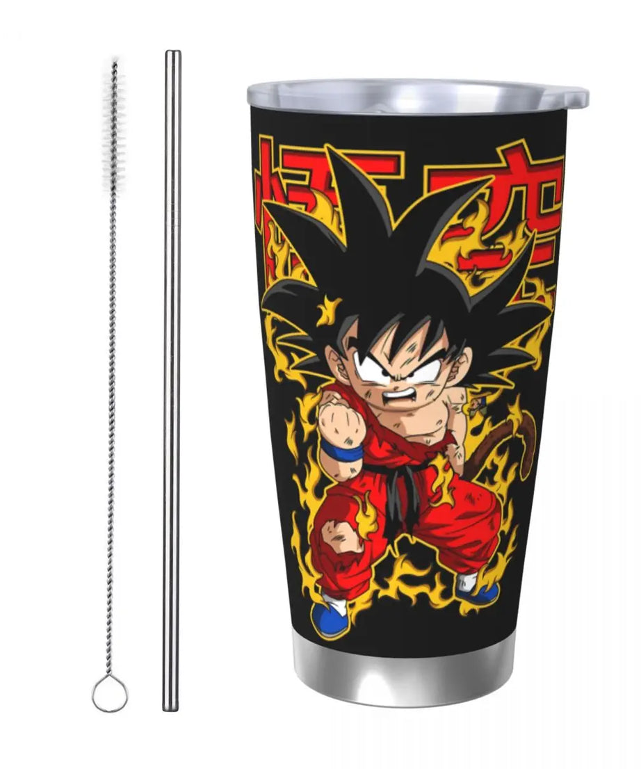 Son Goku & Vegeta DBZ Stainless Steel Tumbler – Double Wall Hot & Cold Cup with Straw