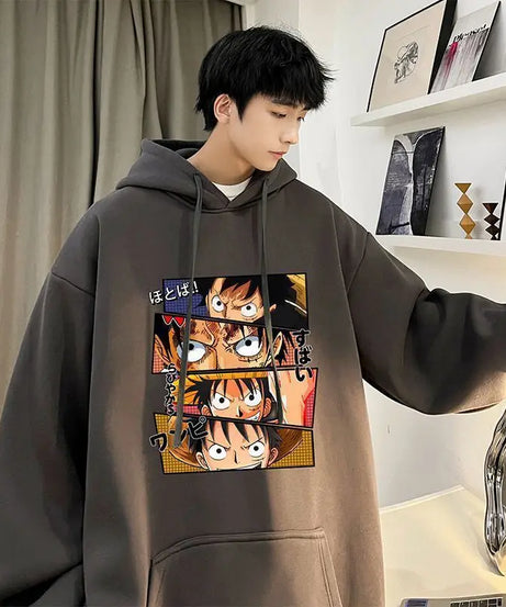 Anime One Piece Monkey D. Luffy Men's Autumn and Winter Printed Hoodie Versatile Hooded Pullover Jacket