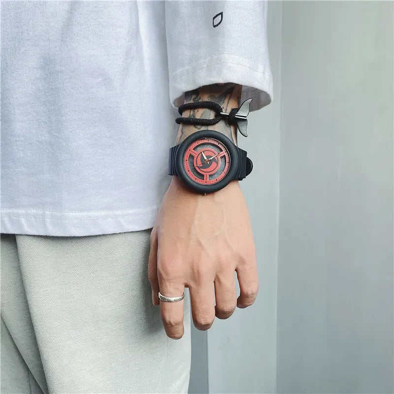 Naruto Sasuke Watch Men Anime Sharingan Fashion Simple Casual Watch Student Mechanical Sports Wristwatch Plastic Watch Band Gift