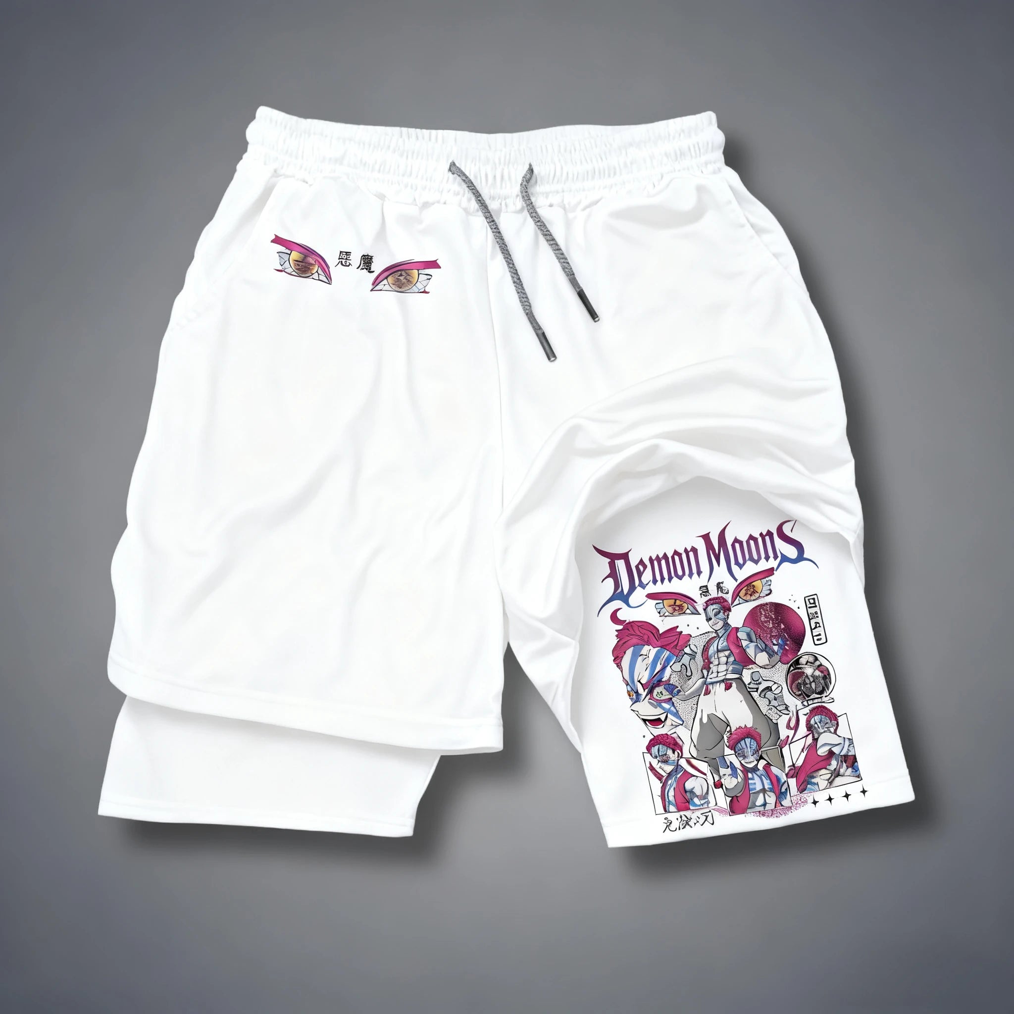 Demon Slayer Printed Double-layer Shorts Summer Men's and Women's Sports Fitness Swimming 2-in-1 Quick Drying Breathable Shorts