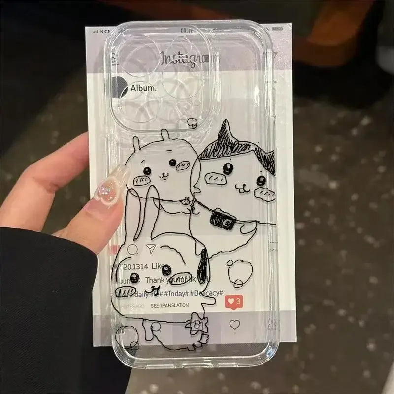 Kawaii Chiikawa Phone Case for Iphone 16 15 14 13 12 11 Pro Max Anime Transparent All-inclusive Cover for Iphone 16pro 15pro