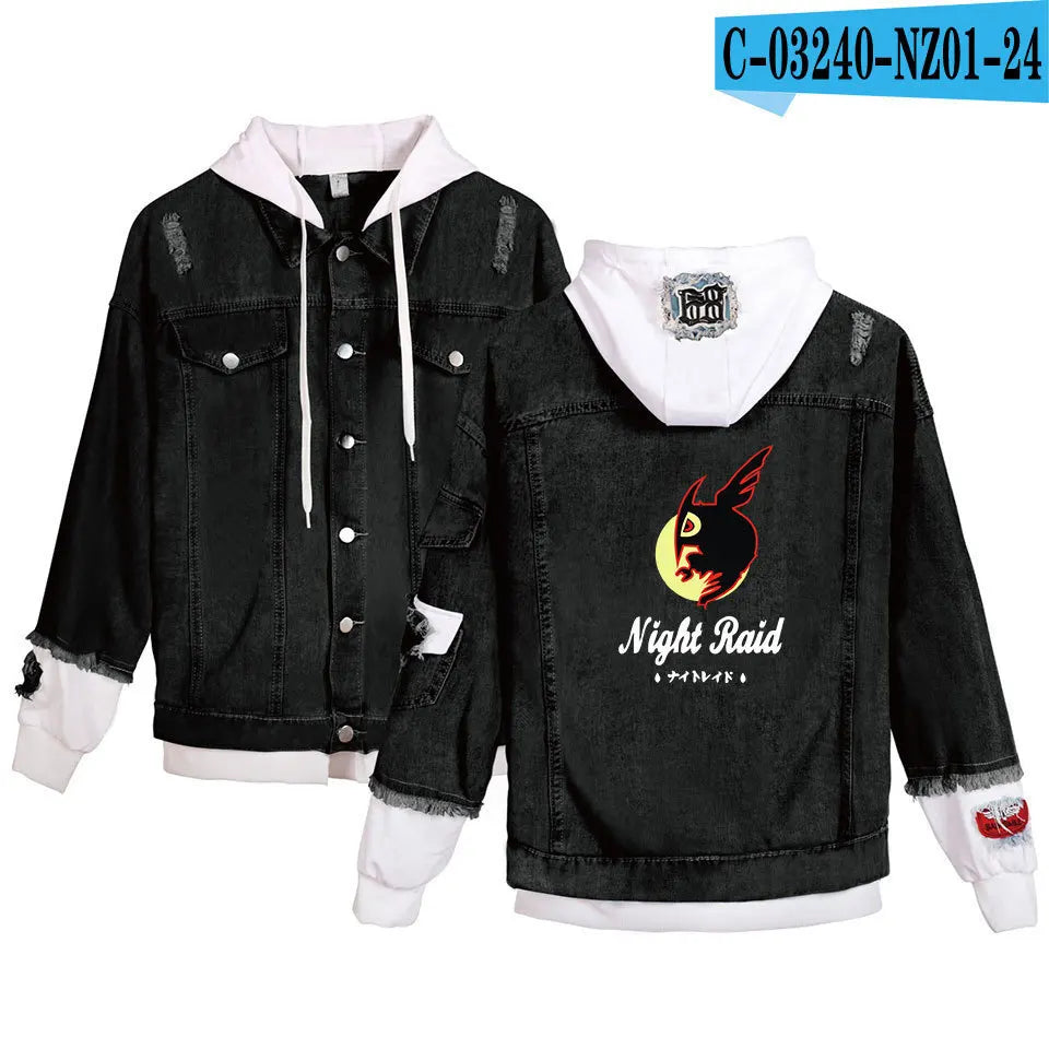 ONE PIECE Anime Chooper Denim Bomber Jacket Hooded Sweatshirt Unisex Ripped Hole Cosplay Hoodie Long-Sleeved Denim Jacket Gift