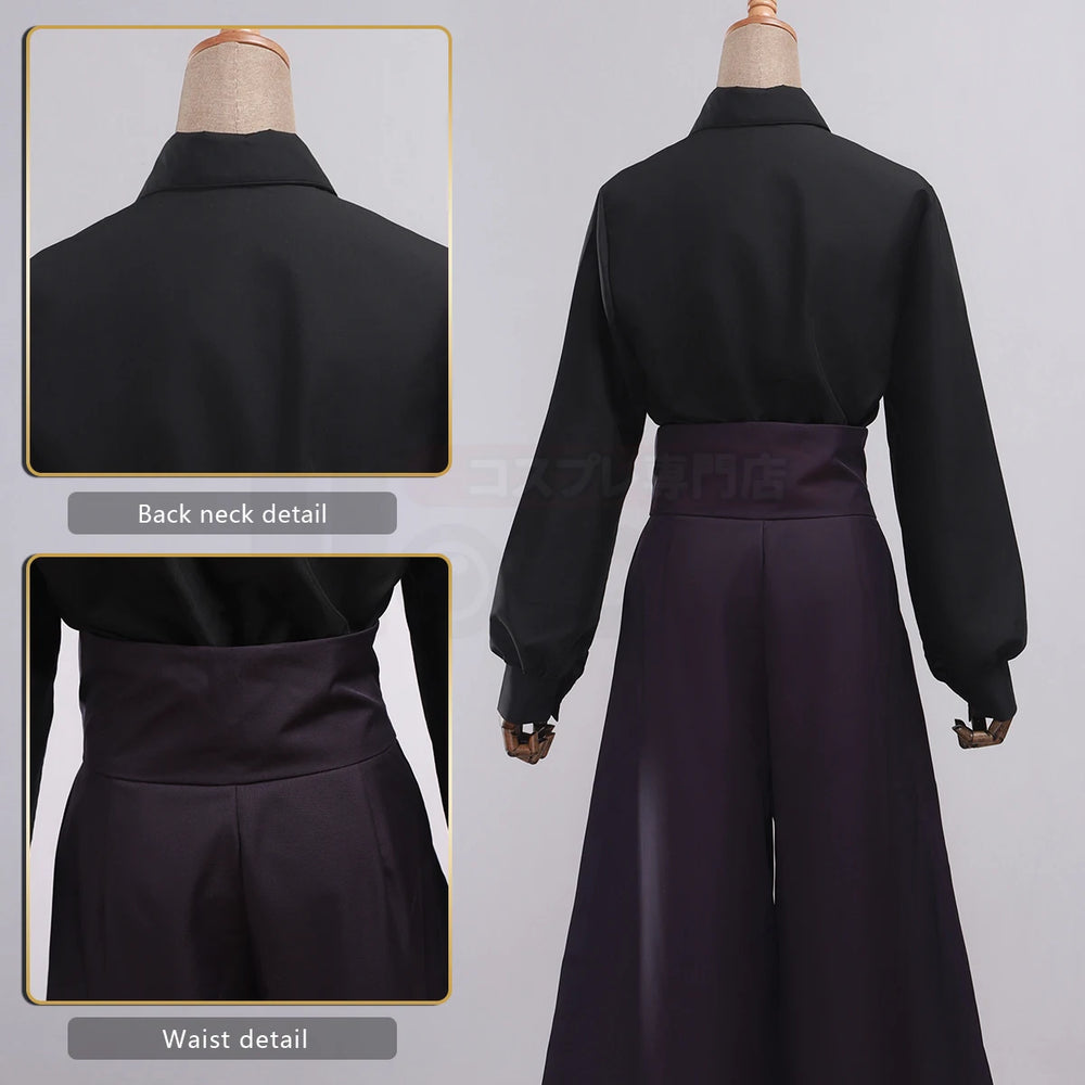Anime Jujutsu Kaisen Mei Mei Cosplay Costume – Black Shirt, Purple Pants & Tie Set 4