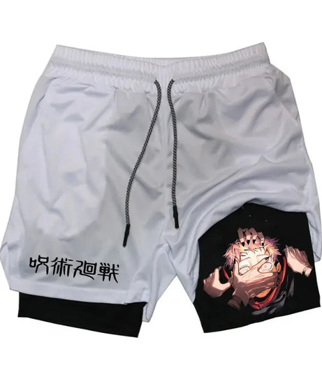 Anime Gym Shorts 2 In 1 Double Layer Men Workout Sports Jogging Sportwear Training Sport Shorts Male Summer Performance Shorts