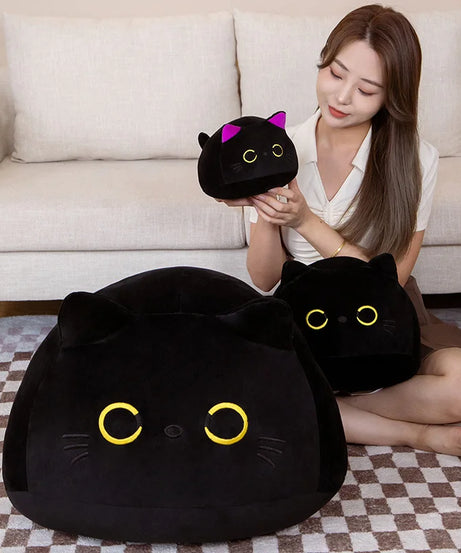 7/11/20CM Kawaii Small Cuddly Black Cat Plush Doll Stuffed Round Ball Cat Plushie Girl's Bag Keychain Pendant Toys