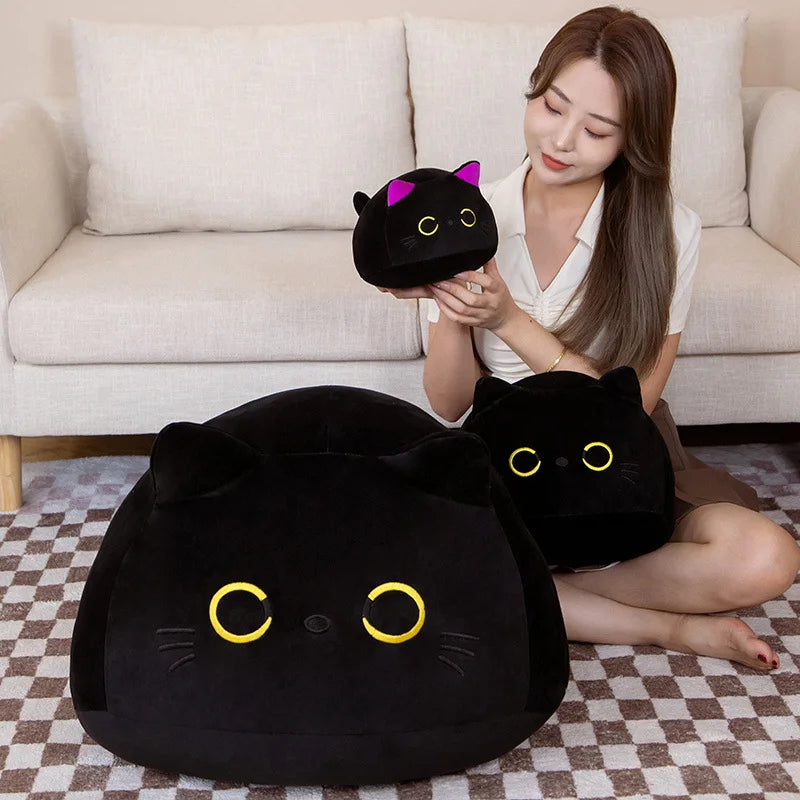 7/11/20CM Kawaii Small Cuddly Black Cat Plush Doll Stuffed Round Ball Cat Plushie Girl's Bag Keychain Pendant Toys