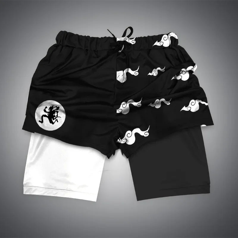 One Piece x Naruto x Dragon Ball 2-in-1 Men’s Gym Shorts – Quick-Dry & Breathable Sportswear