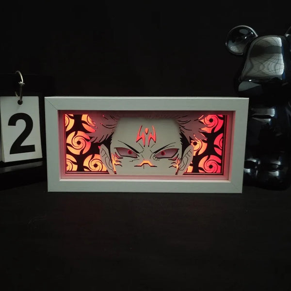Anime Jujutsu Kaisen Gojo & Sukuna 3D Paper-Cut Lightbox – Double-Sided LED Night Light