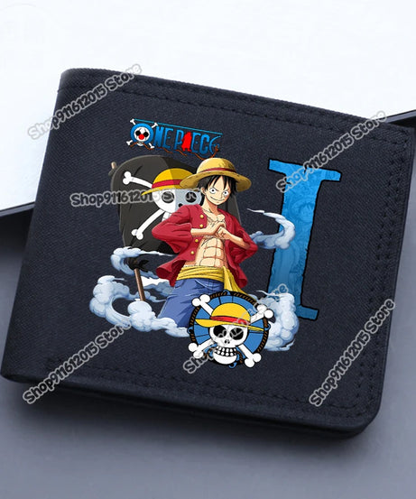 One Piece Letter Men Short Wallet Man Luffy Alphabet Canvas Wallet Man Credit ID Card Holder Anime Foldable Pocket Coin Purse