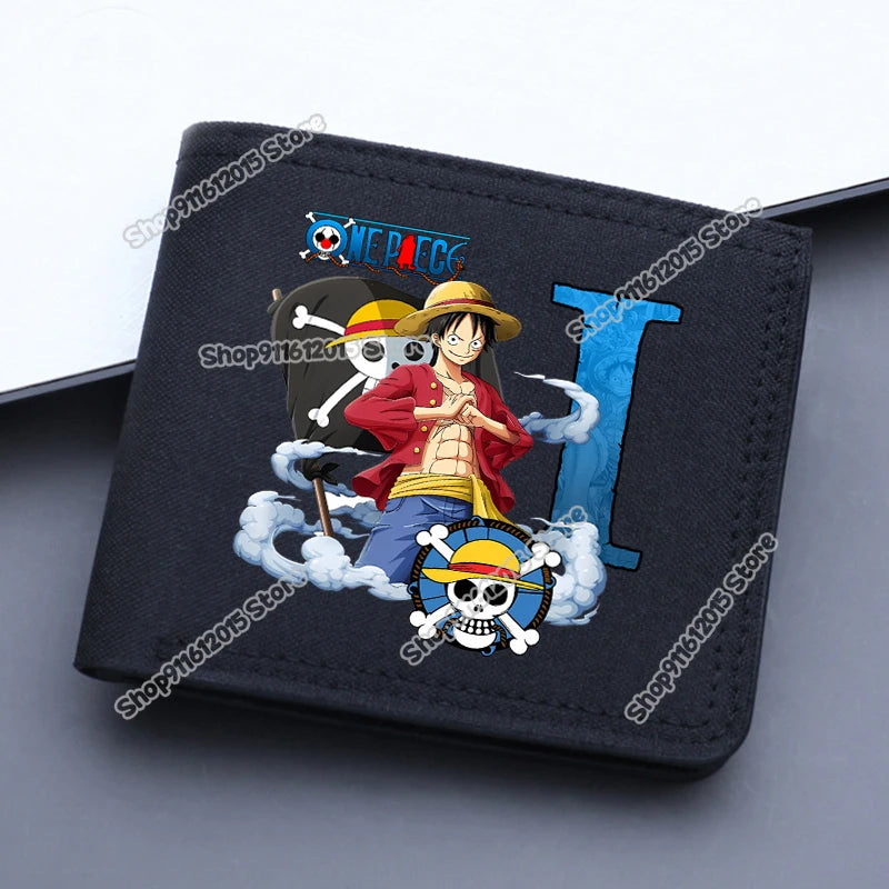 One Piece Letter Men Short Wallet Man Luffy Alphabet Canvas Wallet Man Credit ID Card Holder Anime Foldable Pocket Coin Purse