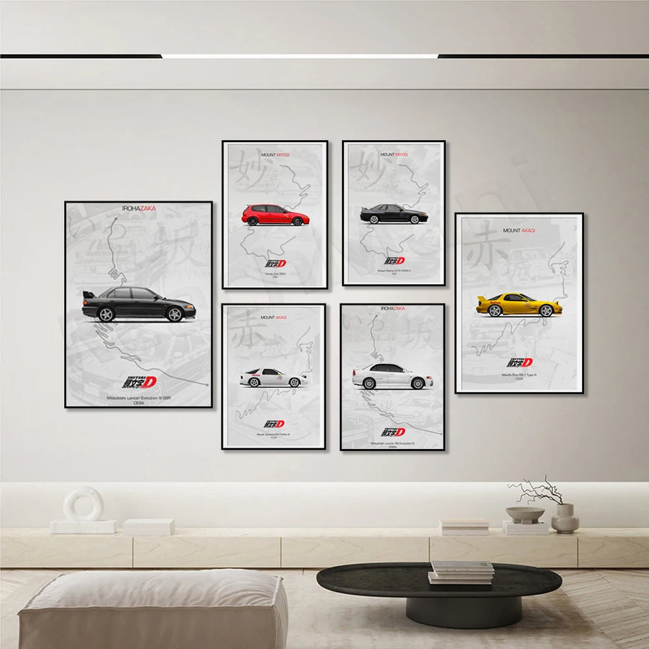 Initial D Nissan Skyline GT-R R32 Anime Poster, Japanese Car Poster Canvas