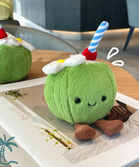 New 16cm Cute Coconut Plush Toy Soft Stuffed Doll With Straw Flower Tiny Legs Bag Pendant Keychain Ideal Gift For Girls