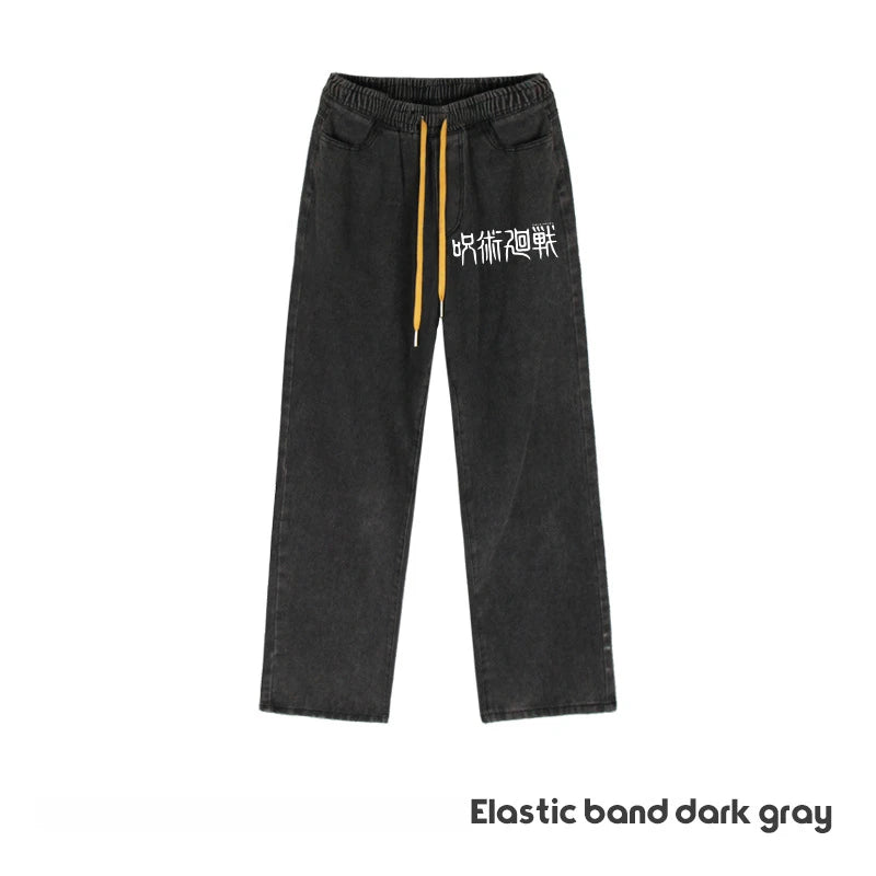 JUJUTSU KAISEN Gojo Yuji Megumi Sukuna Anime Daily Trousers Loose Spring and Autumn Wide Leg Pants Casual Jeans