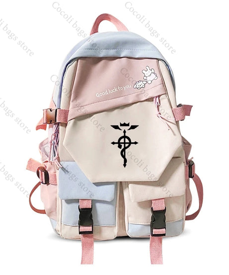 Anime Fullmetal Alchemist Series Print Backpack Large Capacity School Bag Daily Use Backpacks for Men Women Schoolbag