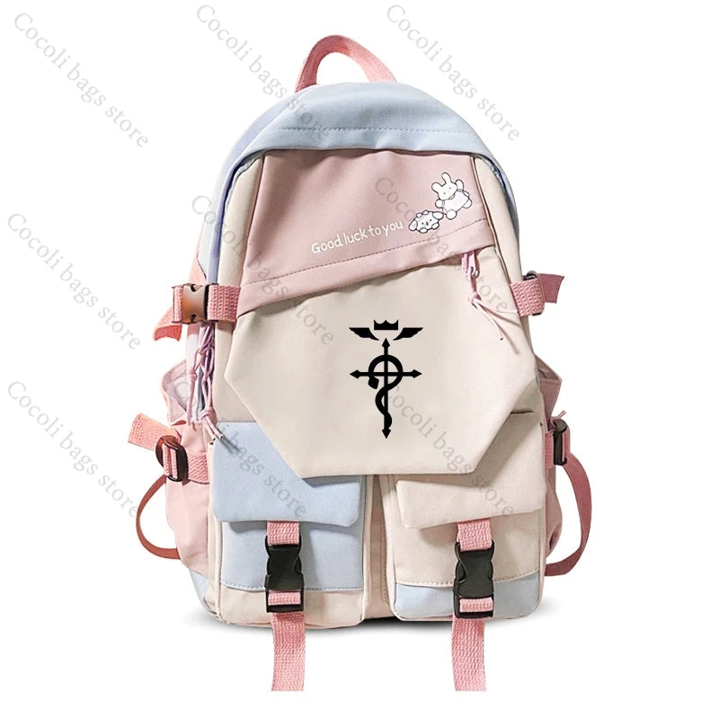 Anime Fullmetal Alchemist Series Print Backpack Large Capacity School Bag Daily Use Backpacks for Men Women Schoolbag