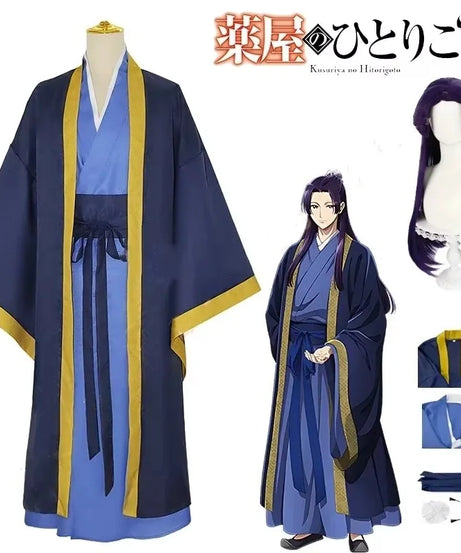 Anime The Apothecary Diaries Jinshi Cosplay Costume Wig Blue Robe Uniform Headwear Kusuriya No Hitorigoto Halloween Women Men