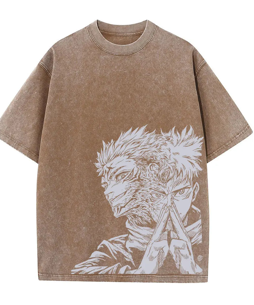 Summer Washed T Shirt Anime Graphic Print Streetwear Vintage Oversized T-Shirt Men Fashion Cotton Top Tee Black Tshirt