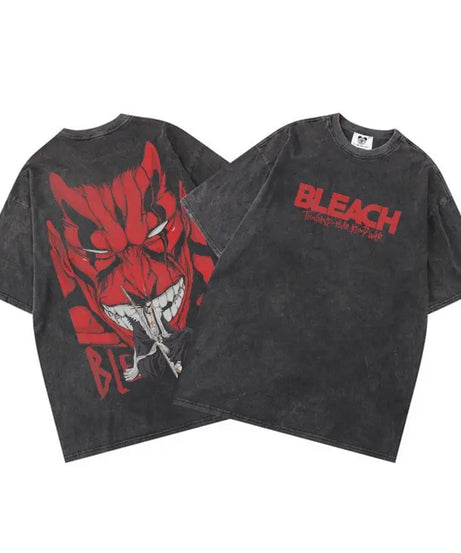 Anime Tshirts Men Women Bleach Zaraki Kenpachi Printed Acid T-Shirt Cotton Graphic Punk Harajuku Tees Men's Clothing