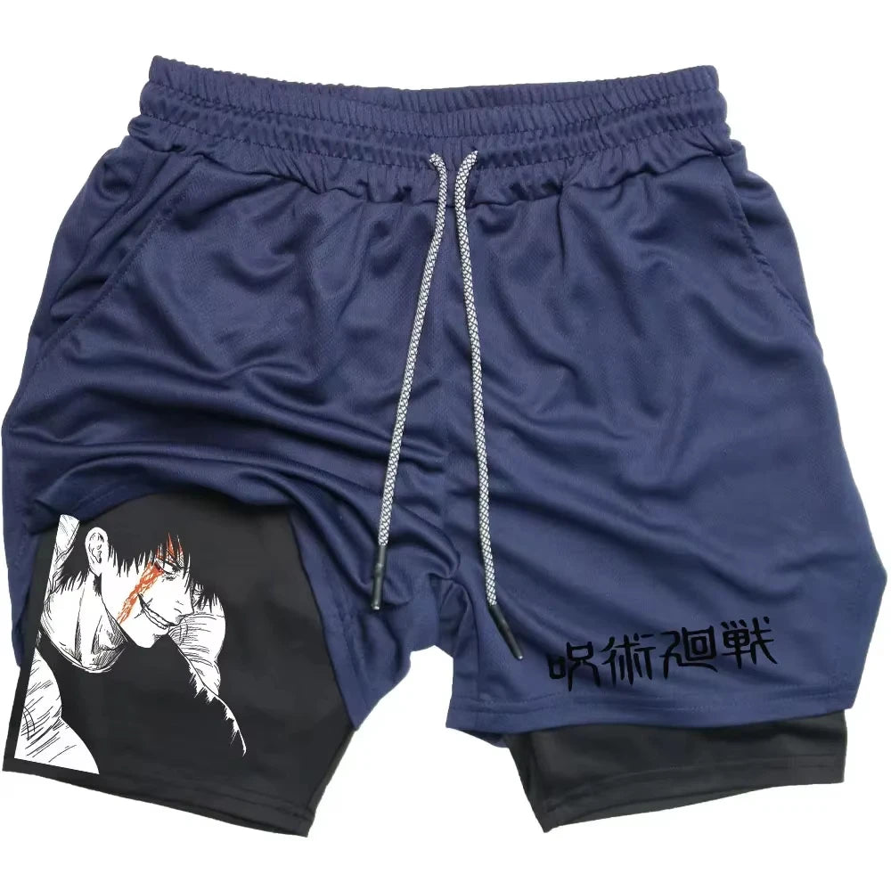 Jujutsu Kaisen Yuta Okkotsu 2-in-1 Compression Gym Shorts Quick Dry Workout Running Pants 5