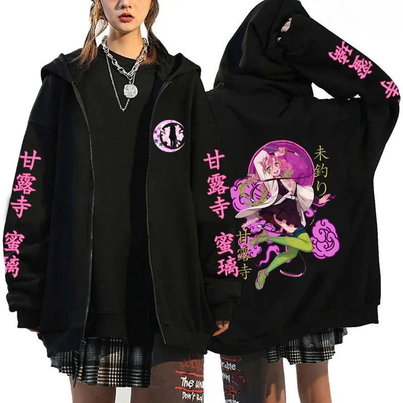 Demon Slayer Mitsuri Kanroji Graphic Zip-Up Hoodie Harajuku Anime Streetwear 5