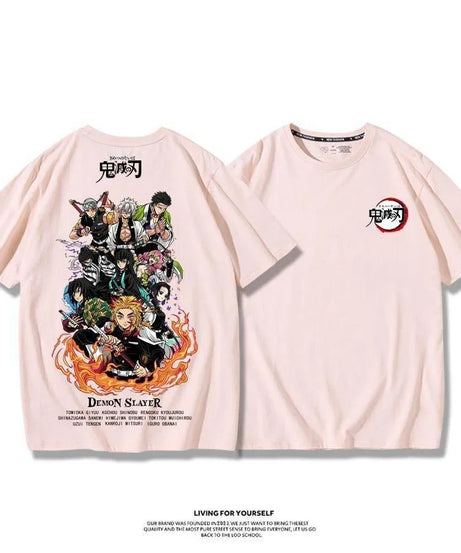 Demon Slayer Anime Tanjirou Nezuko Zenitsu Giyuu Printed Cotton Short Sleeve Summer Men's Outdoor Casual Streetwear Gift