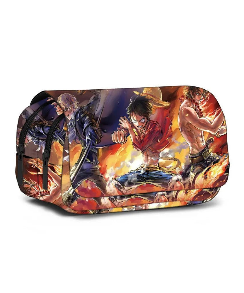 ONE PIECE Luffy Anime Printed Pencil Case Polyester Multi Layer Student Stationery Box for School Supplies Kids Pencil Bag