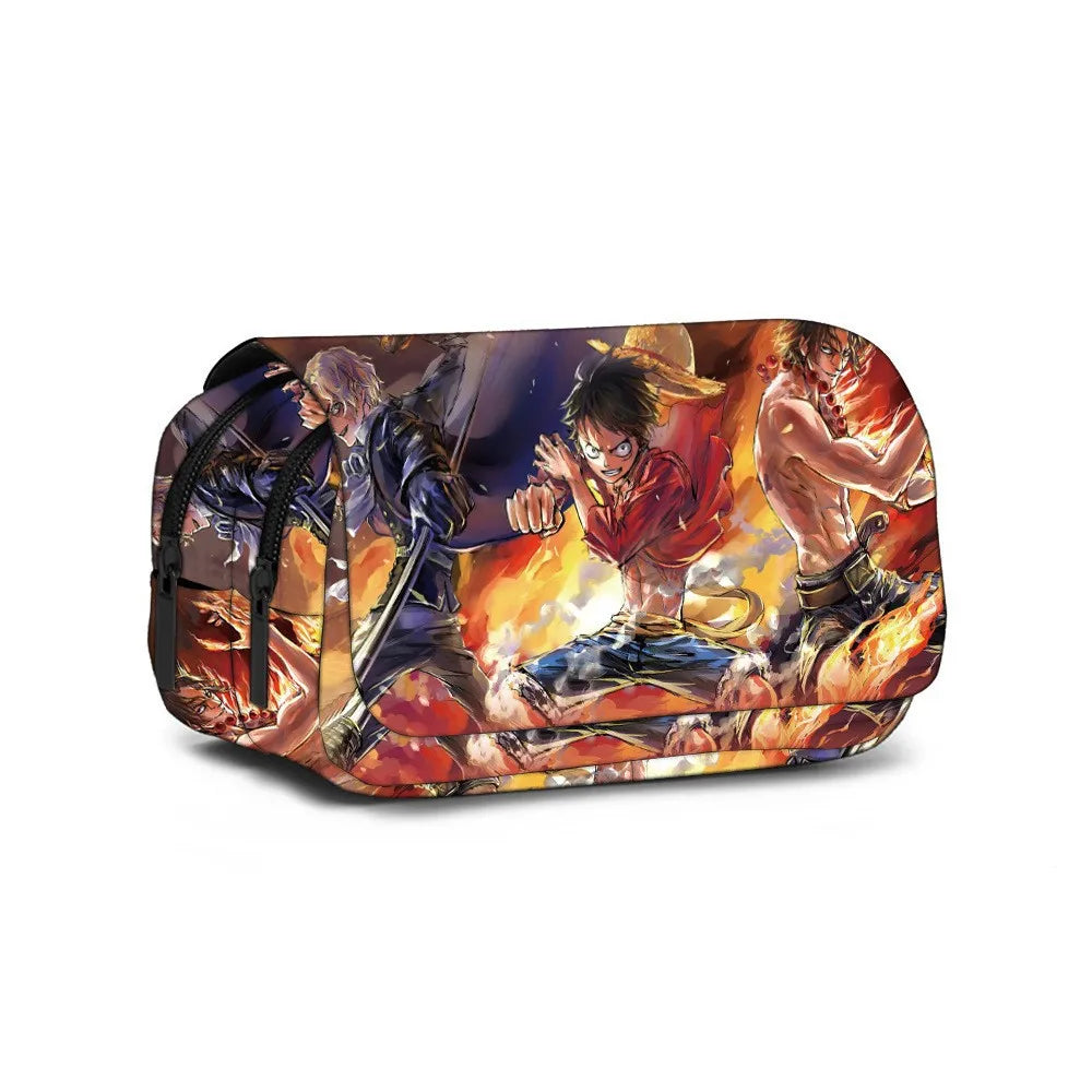 ONE PIECE Luffy Anime Printed Pencil Case Polyester Multi Layer Student Stationery Box for School Supplies Kids Pencil Bag