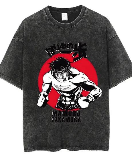 Mens Wash Tshirt Anime Hajime No Ippo T-shirt Hip Hop Street Harajuku Kamogawa Boxing Gym KBG Print Cotton Breathable Top Tee
