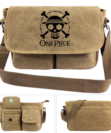 One Piece Canvas Shoulder Bag - Luffy & Law Logo Sling Bag, Unisex Student Backpack for Casual Daily Use & Anime Fans