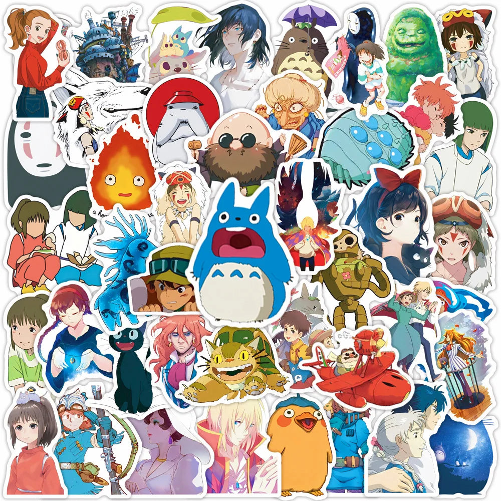 50Pcs  Cute Miyazaki Hayao Spirited Away Graffiti Stickers Kid Toy Suitcase Laptop Waterproof Sticker Decoration Supplies