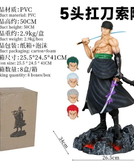 One Piece Anime Large 50cm Five-Headed Eagle Carrying Knife Domineering Zoro Collectible Statue Model Figure Ornament Gifts